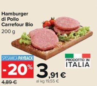 Carrefour Hamburger di Pollo Carrefour Bio 200 g offerta