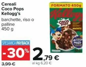 Carrefour Cereali Coco Pops Kellogg's barchette, riso o palline 450 g offerta