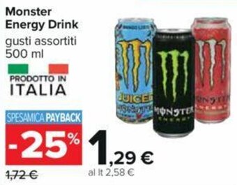 Carrefour Monster Energy Drink gusti assortiti 500 ml offerta