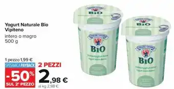 Carrefour Yogurt Naturale Bio Vipiteno intero o magro 500 g 2 pezzi offerta