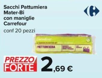 Carrefour Sacchi Pattumiera Mater-Bi con maniglie Carrefour conf 20 pezzi offerta