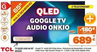 Expert TCL TV QLED UHD 4K 65" 65C635 offerta