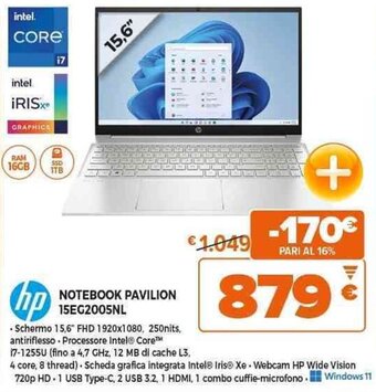 Expert hp NOTEBOOK PAVILION 15EG2005NL offerta