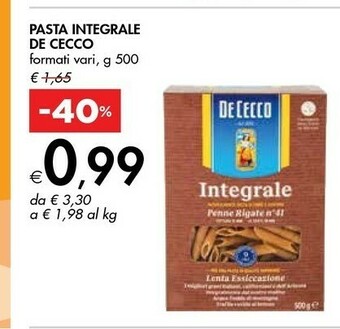 Bennet De Cecco Pasta Integrale offerta