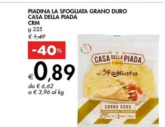 Bennet Casa Della Piada - La Sfoglia Grano Duro 225 G(ml) offerta