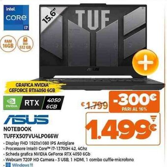 Expert ASUS NOTEBOOK TUFFX507VU4LP066W offerta