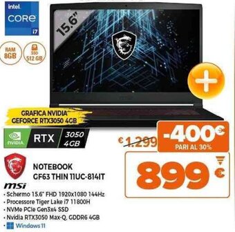 Expert msi NOTEBOOK GF63 THIN 11UC-814IT offerta