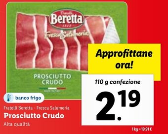 Lidl Fratelli Beretta - Fresca Salumeria Prosciutto Crudo 110 g confezione offerta