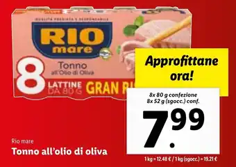 Lidl RIO mare Tonno all'Olio di Oliva 8x 80 g confezione 8x 52 g (sgocc.) conf. offerta