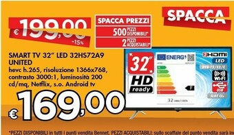 Bennet United Smart TV 32" LED 32HS72A9 offerta