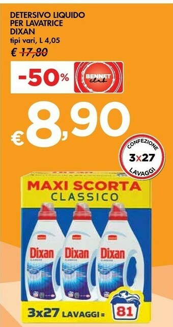 Bennet Dixan Detersivo Liquido Per Lavatrice offerta