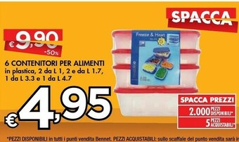 Bennet 6 Contenitori Per Alimenti In Plastica offerta