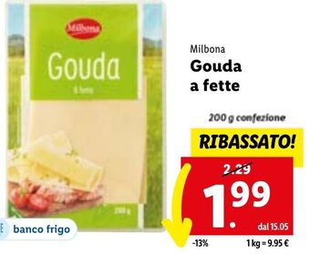 Lidl Milbona Gouda a fette 200 g confezione offerta
