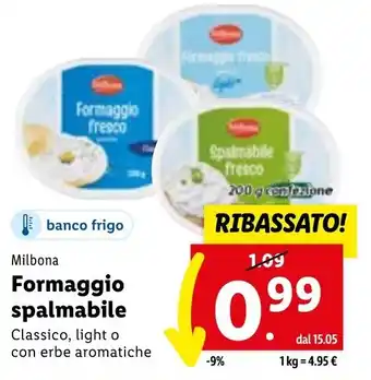 Lidl Milbona Formaggio spalmabile Classico, light o con erbe aromatiche offerta