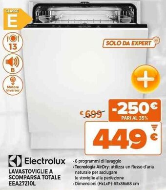 Expert Electrolux LAVASTOVIGLIE A SCOMPARSA TOTALE EEA27210L offerta