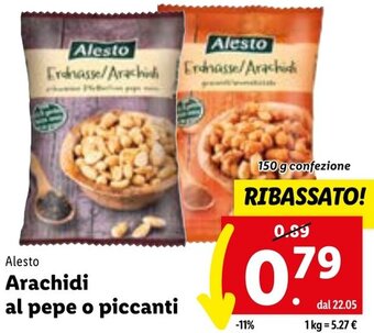 Lidl Alesto Arachidi al pepe o piccanti 150 g confezione offerta
