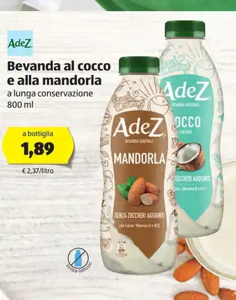 ALDI Adez Bevanda al cocco e alla mandorla 800ml offerta