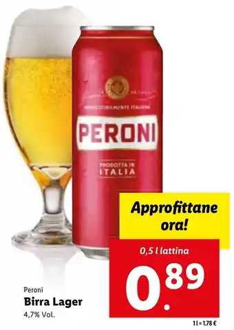 Lidl Peroni Birra Lager 4,7% Vol. 0,5 l lattina offerta