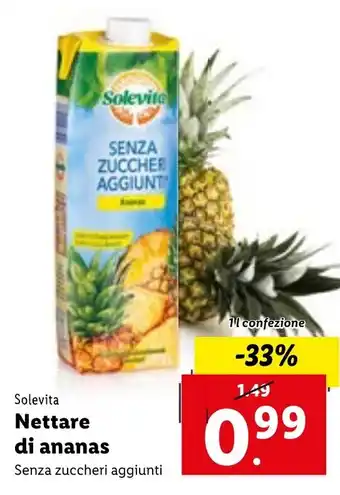 Lidl Solevita Nettare di ananas Senza zuccheri aggiunti 11 confezione offerta