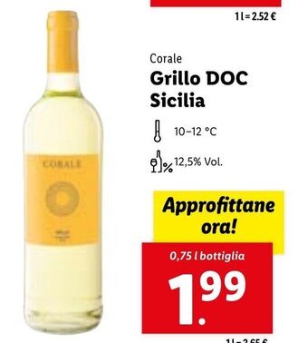 Lidl Corale Grillo DOC Sicilia 0,75 l bottiglia offerta
