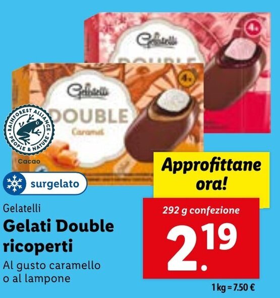 Gelatelli Gelati Double ricoperti Al gusto caramello o al lampone 292 g