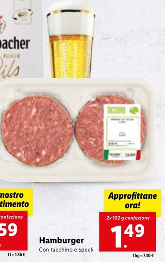 Lidl Hamburger Con tacchino e speck 2x 102 g confezione offerta