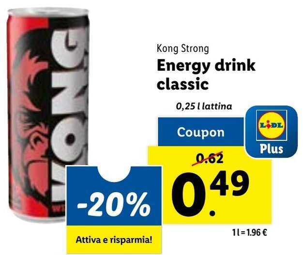 Kong Strong Energy drink classic 0,25 l lattina offerta di Lidl