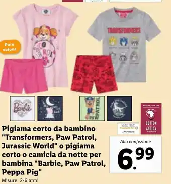 Lidl Pigiama corto da bambino "Transformers, Paw Patrol, Jurassic World" offerta
