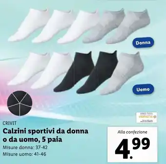 Lidl CRIVIT Calzini sportivi da donna o da uomo, 5 paia offerta