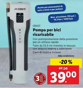 Lidl CRIVIT Pompa per bici ricaricabile offerta