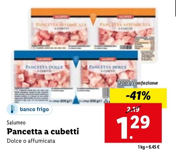 Salumeo Pancetta a cubetti Dolce o affumicata offerta di Lidl