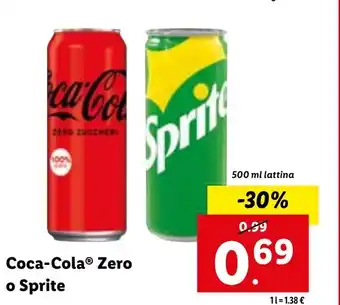 Lidl Coca-Cola Zero o Sprite 500 ml lattina offerta