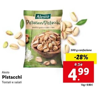 Lidl Alesto Pistacchi Tostati e salati 500 g confezione offerta