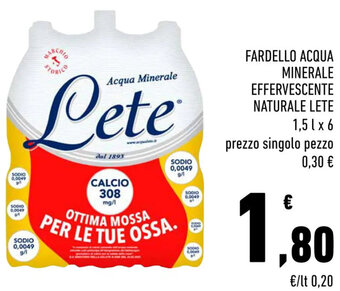 Conad FARDELLO ACQUA MINERALE EFFERVESCENTE NATURALE LETE 1,5 l x 6 offerta