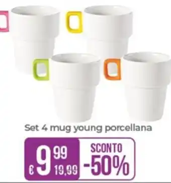 Bizzotto Set 4 mug young porcellana SCONTO