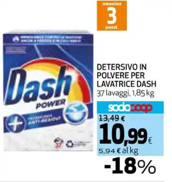 Coop DETERSIVO IN POLVERE PER LAVATRICE DASH 37 lavaggi, 1,85 kg offerta