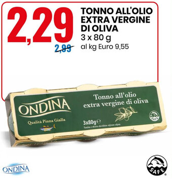 Eurospin TONNO ALL'OLIO EXTRA VERGINE DI OLIVA 3 x 80 g offerta