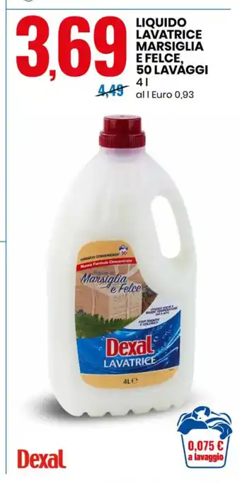 Eurospin LIQUIDO LAVATRICE MARSIGLIA E FELCE, 50 LAVAGGI 4L offerta