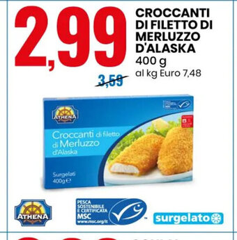 Eurospin CROCCANTI DI FILETTO DI MERLUZZO D'ALASKA 400 g al kg Euro 7,48 offerta