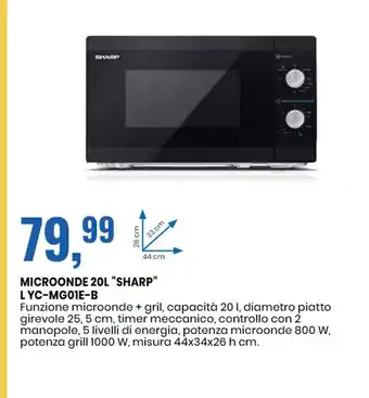 Eurospin MICROONDE 20L "SHARP" LYC-MG01E-B 44x34x26 h cm. offerta