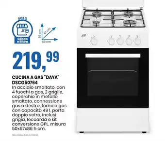 Eurospin CUCINA A GAS "DAYA" DSCG50764 50x57x86 h cm. offerta
