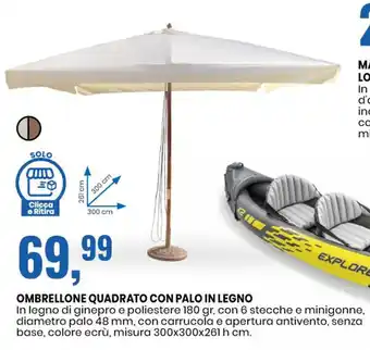 Eurospin OMBRELLONE QUADRATO CON PALO IN LEGNO misura 300x300x261 h cm. offerta
