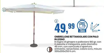 Eurospin OMBRELLONE RETTANGOLARE CON PALO IN LEGNO misura 300x200x250 h cm. offerta