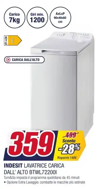 Trony INDESIT LAVATRICE CARICA DALL' ALTO BTWL722001 offerta