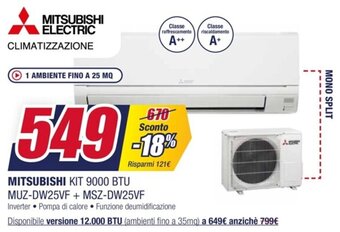 Trony MITSUBISHI KIT 9000 BTU MUZ-DW25VF + MSZ-DW25VF offerta