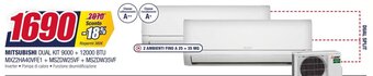 Trony MITSUBISHI DUAL KIT 9000 + 12000 BTU MXZ2HA40VFE1 + MSZDW25VF + MSZDW35VF offerta