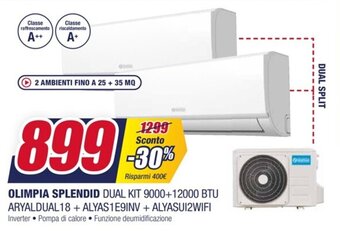 Trony OLIMPIA SPLENDID DUAL KIT 9000+12000 BTU ARYALDUAL 18+ ALYAS1E9INV + ALYASUI2WIFI offerta