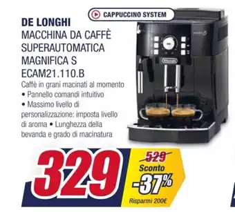 Trony DE LONGHI MACCHINA DA CAFFÈ SUPERAUTOMATICA MAGNIFICA S ECAM21.110.B offerta