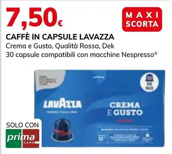 Basko CAFFÈ IN CAPSULE LAVAZZA Crema e Gusto, Qualità Rossa, Dek 30 capsule compatibili con macchine Nespresso® offerta