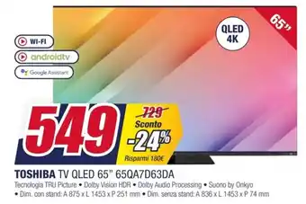 Trony TOSHIBA TV QLED 65" 65QA7D63DA offerta
